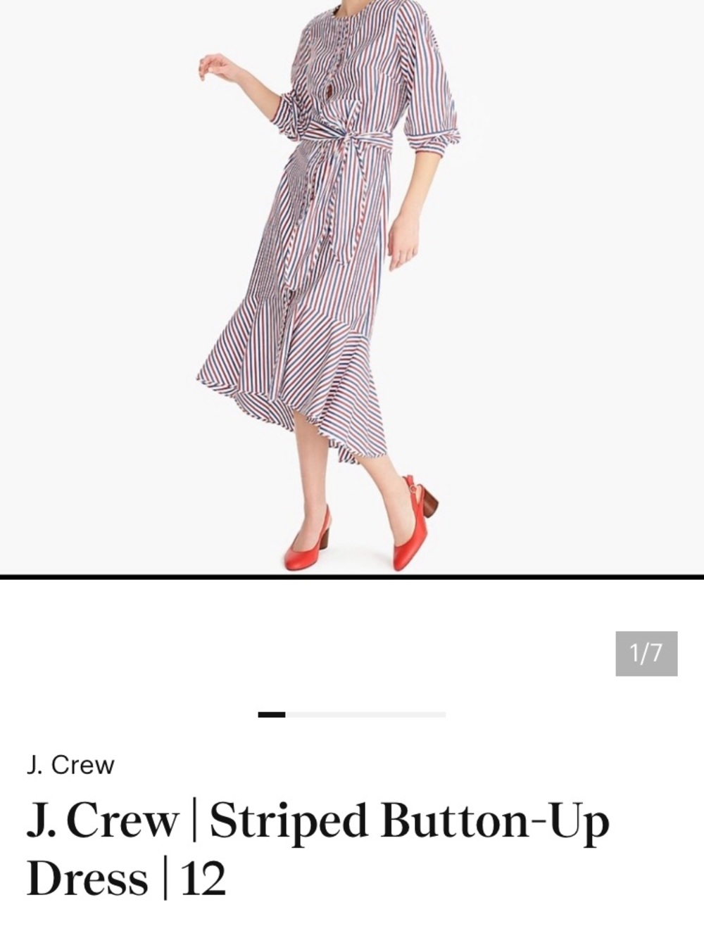 NWT J. Crew Navy, Red & White Vertical Stripe Tie-Waist Shirt Dress